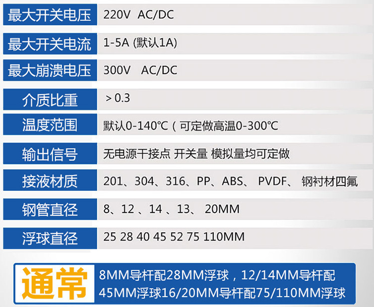 浮球式液位計技術(shù)參數(shù)對照表