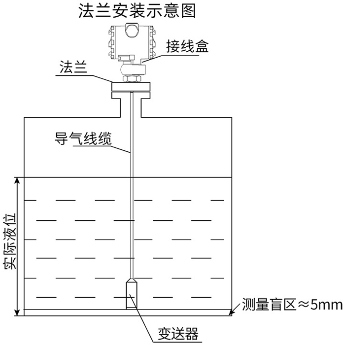 投入式遠(yuǎn)傳液位計法蘭安裝示意圖