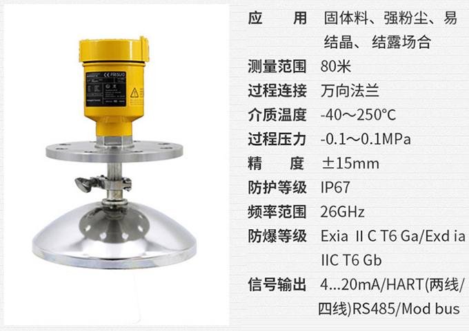 防腐雷達物位計RD707技術(shù)參數(shù)表圖