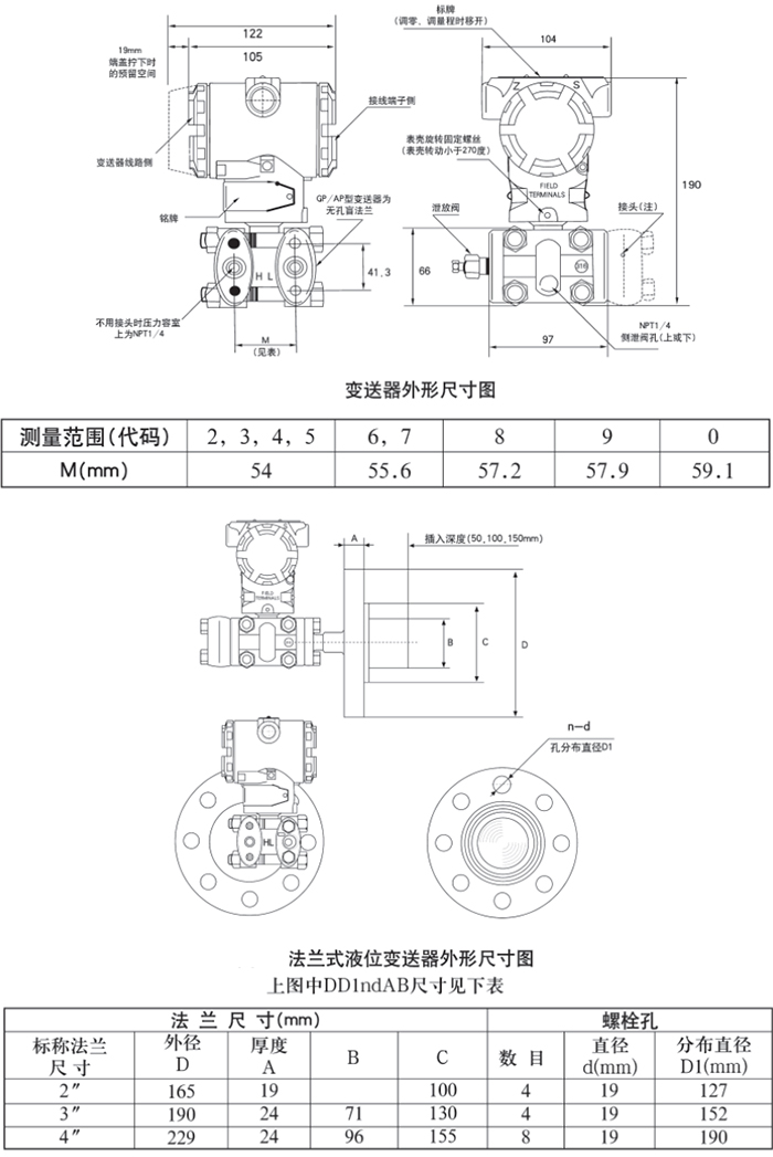 差壓式水位變送器規(guī)格尺寸表