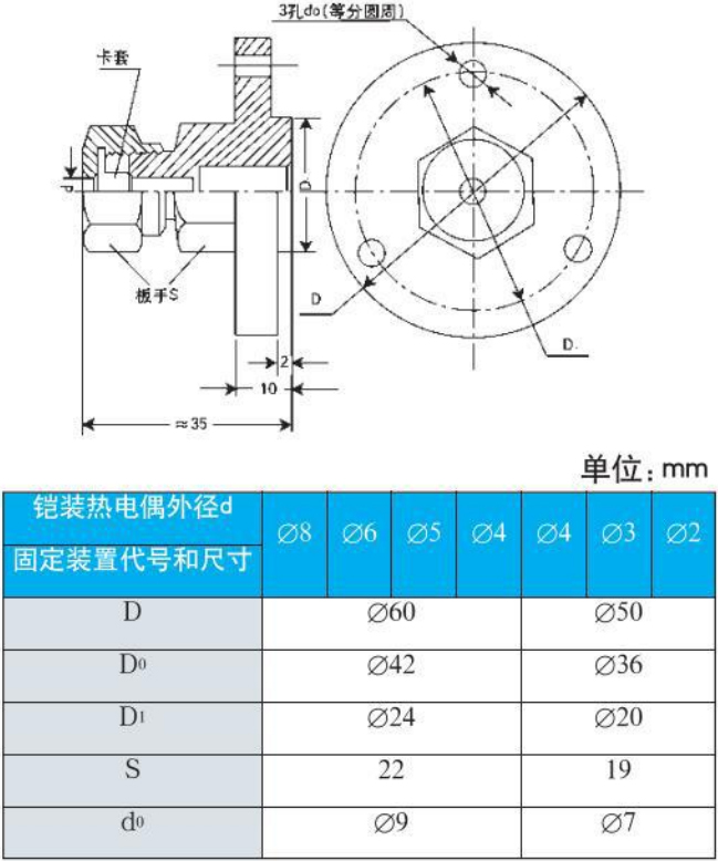 J型熱電偶法蘭安裝尺寸圖