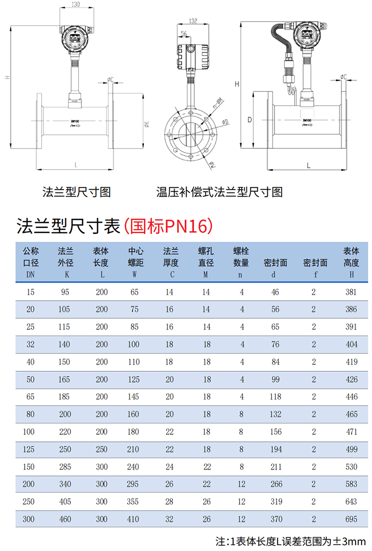 飽和蒸汽流量計(jì)法蘭式尺寸圖